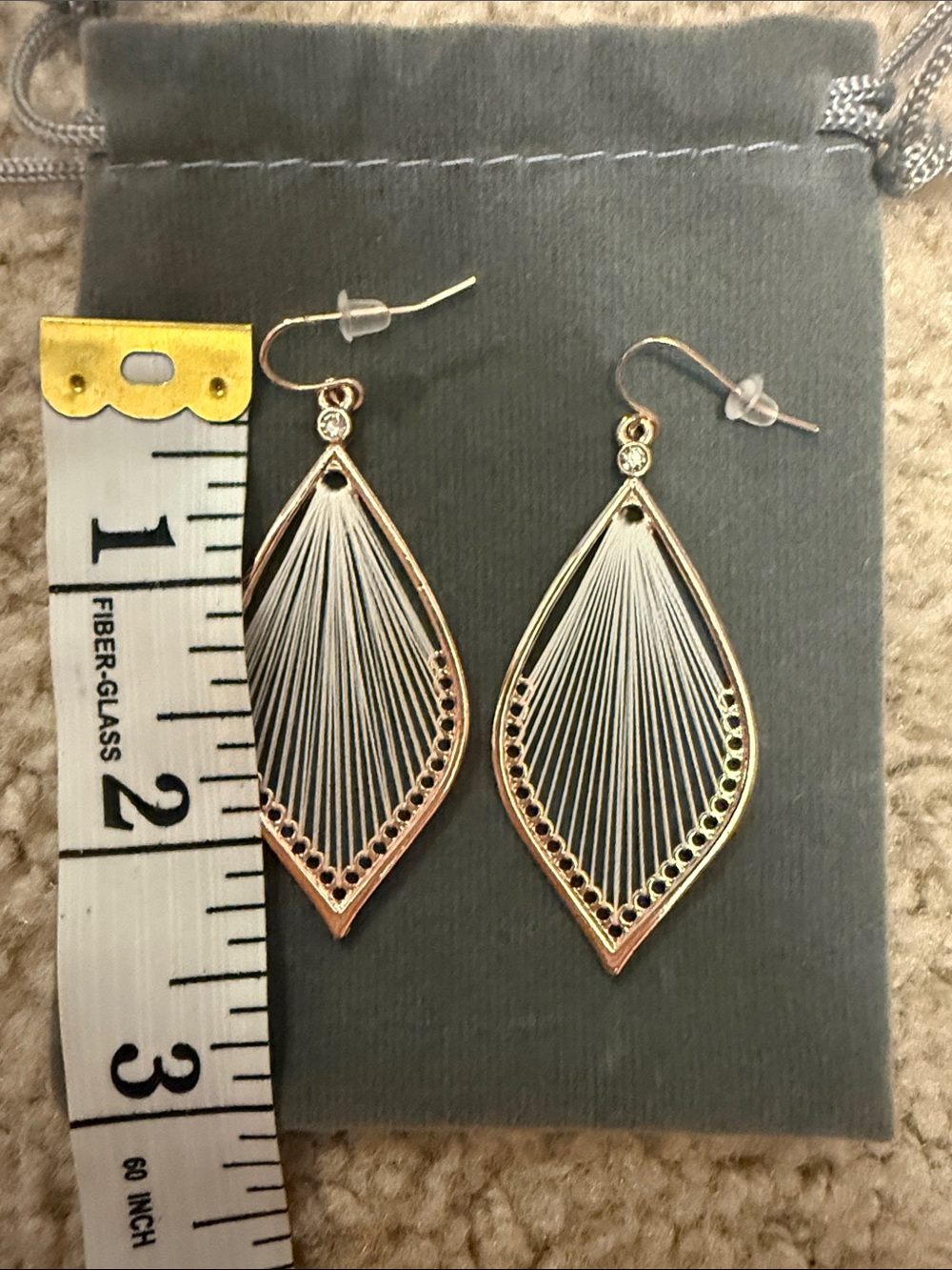 Rose Gold-Tone White Thread Teardrop Dangle Earrings - Picture 2 of 2